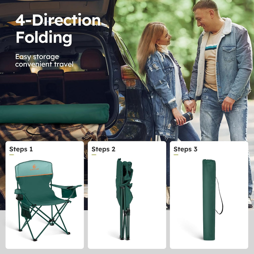ALPHA CAMP 2-Pack Folding Camping Chair with Cooler Bag & Lumbar Support
