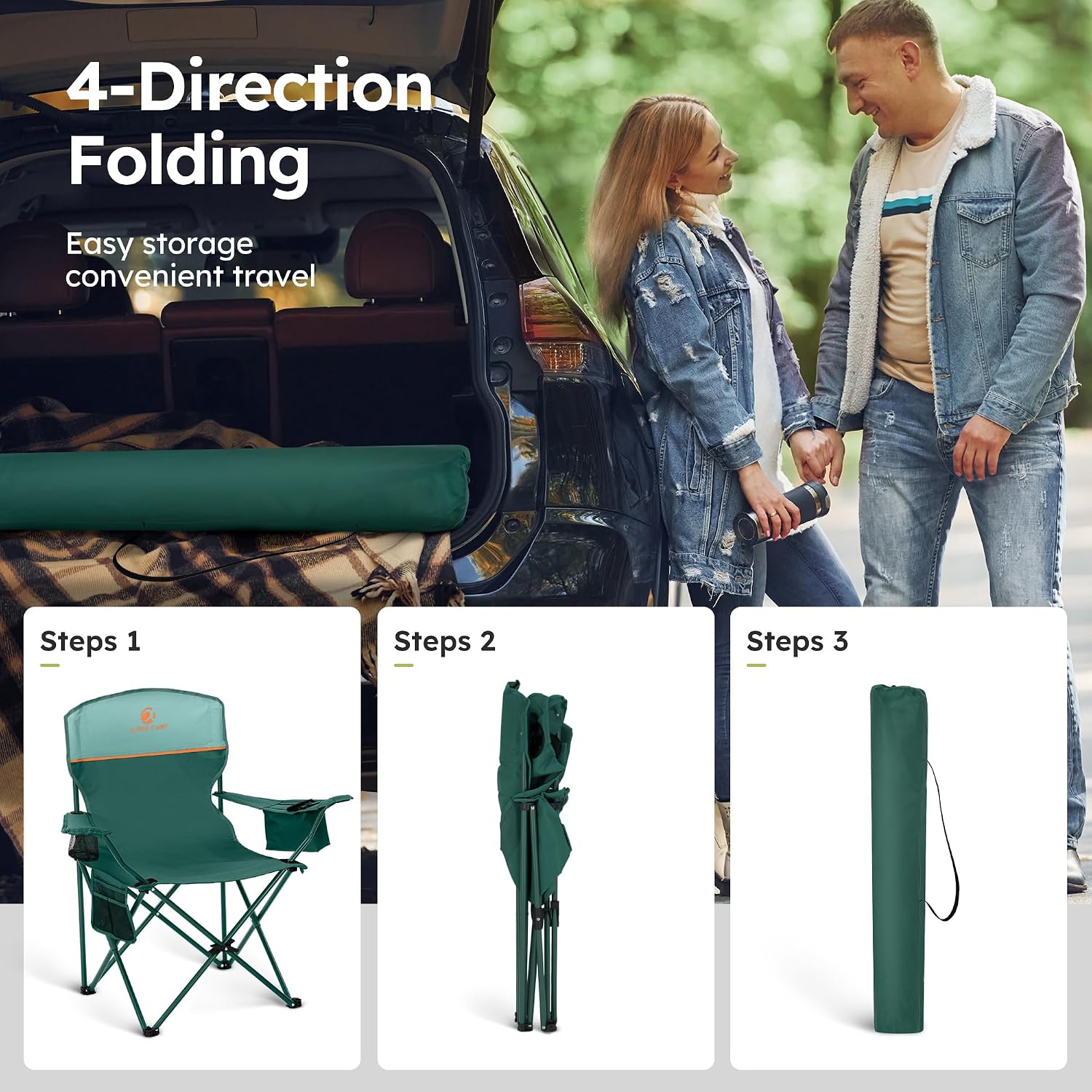ALPHA CAMP 2-Pack Folding Camping Chair with Cooler Bag & Lumbar Support