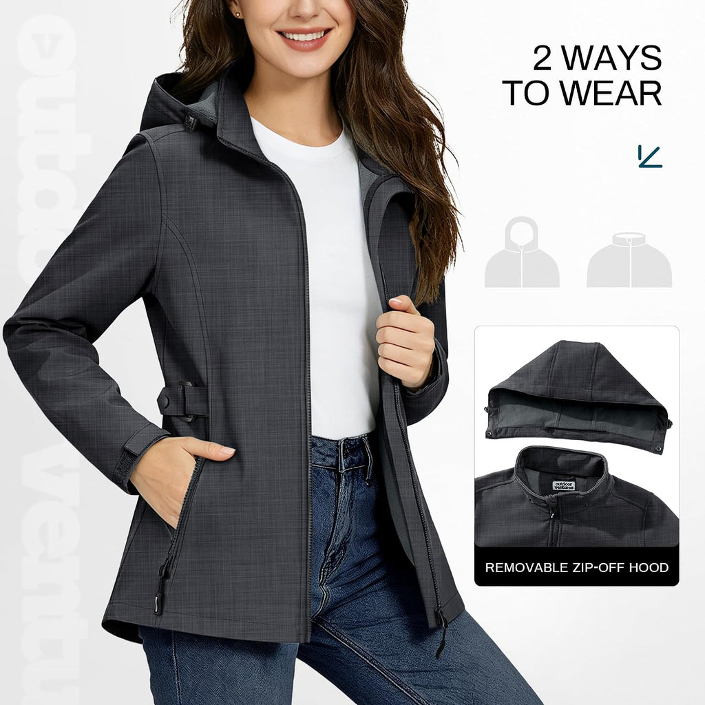 Outdoor Ventures Women's Fleece Lined Rain Jacket Waterproof Softshell Coat