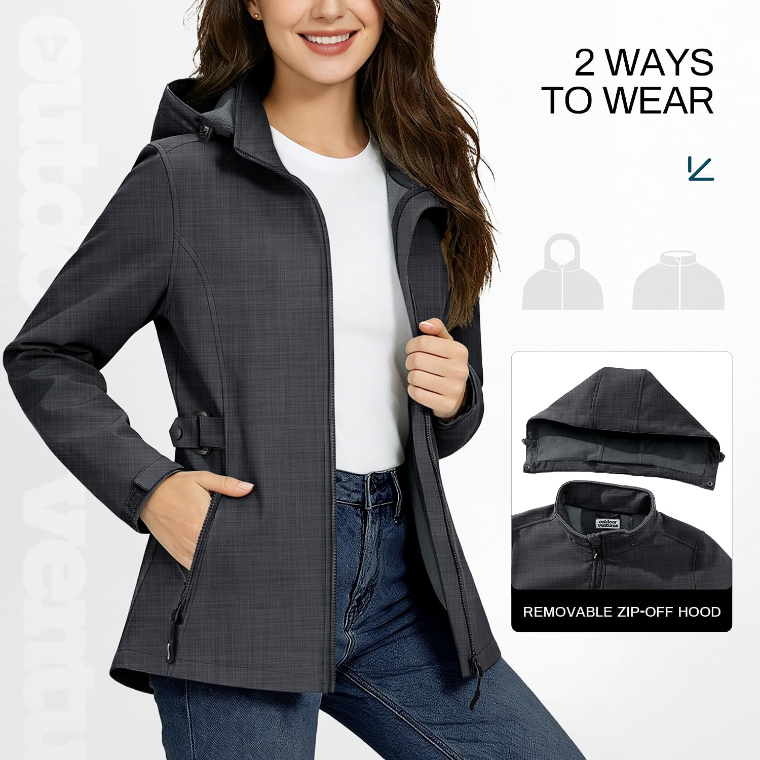 Outdoor Ventures Women's Fleece Lined Rain Jacket Waterproof Softshell Coat