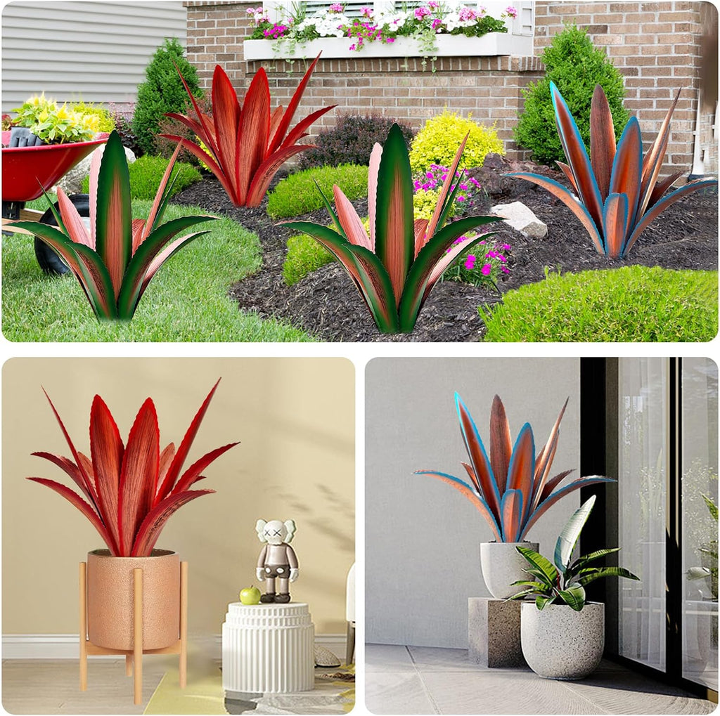 TOMBABY Enlarge Thickened Wind Resistant Metal Agave Garden Art Metal Plant Country Sculpture Statue Outdoor Decoration Agave Metal Plant Courtyard Garden Lawn Ornament Gift (1, 12 Leaves Blue)