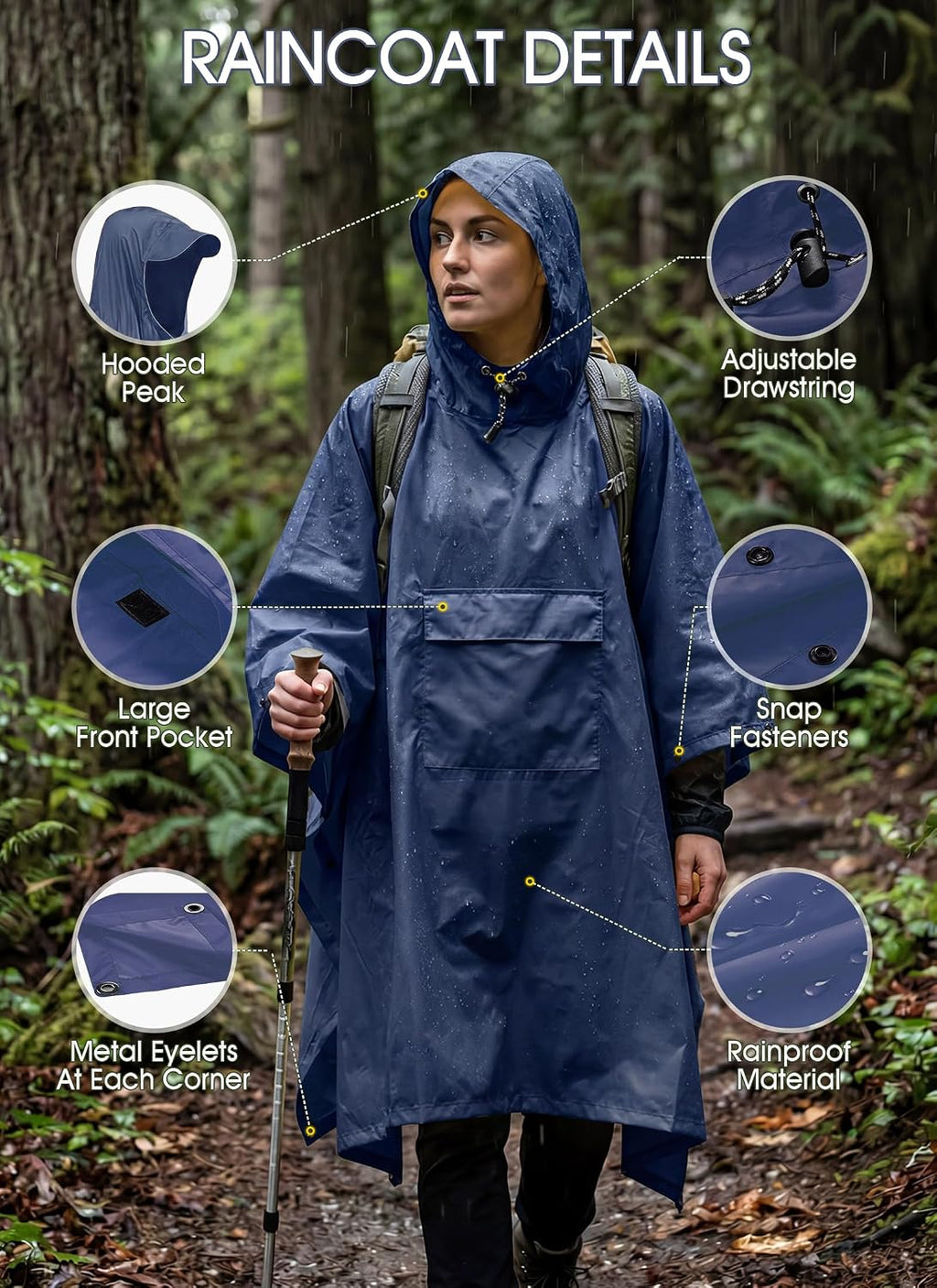 TOMSHOO Multifunctional Raincoat with Hood Waterproof for Adults