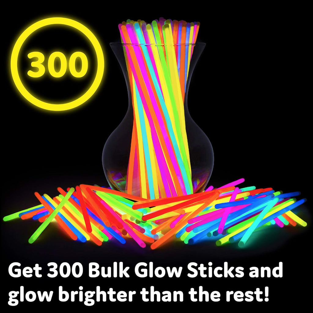 Glow Sticks Bulk Neon Party Supplies - 200 8” Neon Party Glow Sticks w/ Connectors for Glow Necklaces and Glow Bracelets Glow in the Dark Party Supplies