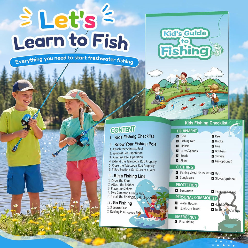 ODDSPRO Kids Fishing Pole - Portable Kids Fishing Rod and Reel Combo, Kids Fishing Gear with Tackle Box, Spincast Reel, Collapsible Chair and Bucket, Fishing Pole for Kids Boys Girls Toddler Youth 3+