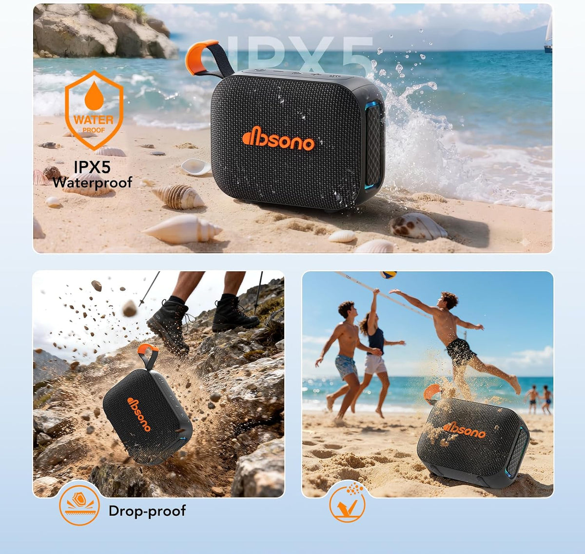 Portable Bluetooth Speaker Line-in Support: IPX5 Waterproof, Black