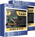 Tarps Waterproof 8x10 Feet, 2 Pack Heavy Duty Blue Tarp Cover 8 Mil Thick, Resistant Plastic Tarpaulin with Metal Grommets, Outdoor Tent Cover for Emergency Rain