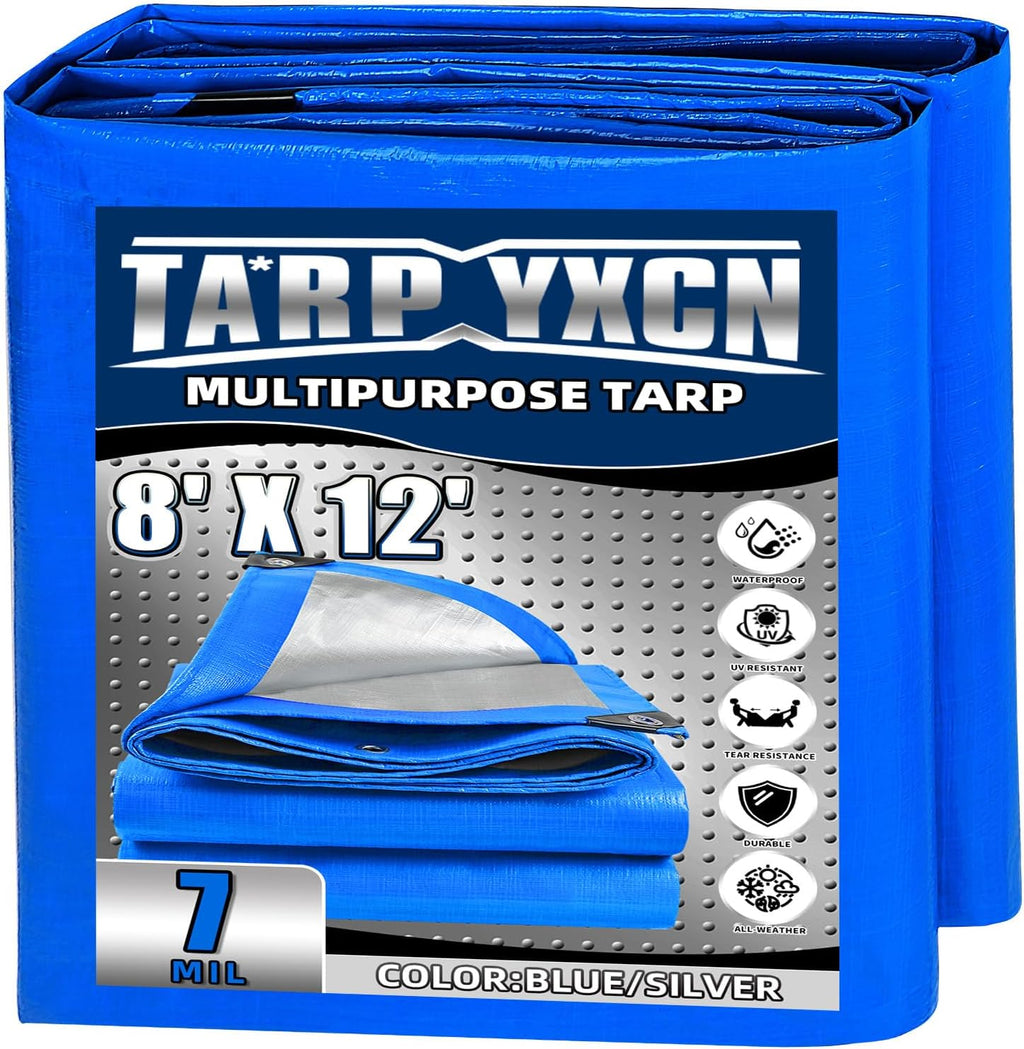 Tarp 8x12 Feet, 7 Mil Thick (Blue/Silver)