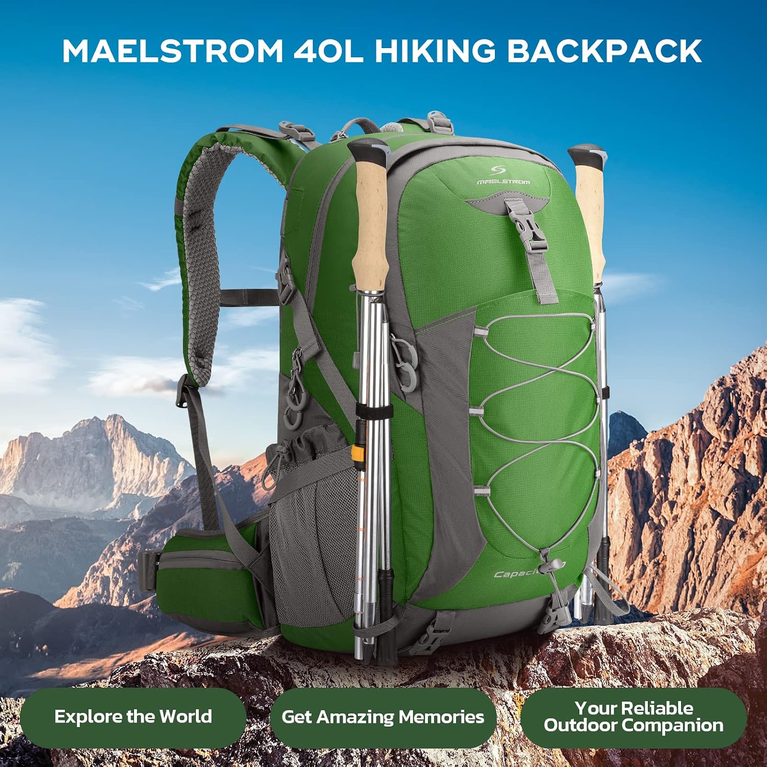 Maelstrom 40L Hiking Backpack, Lightweight Camping Daypack with Rain Cover