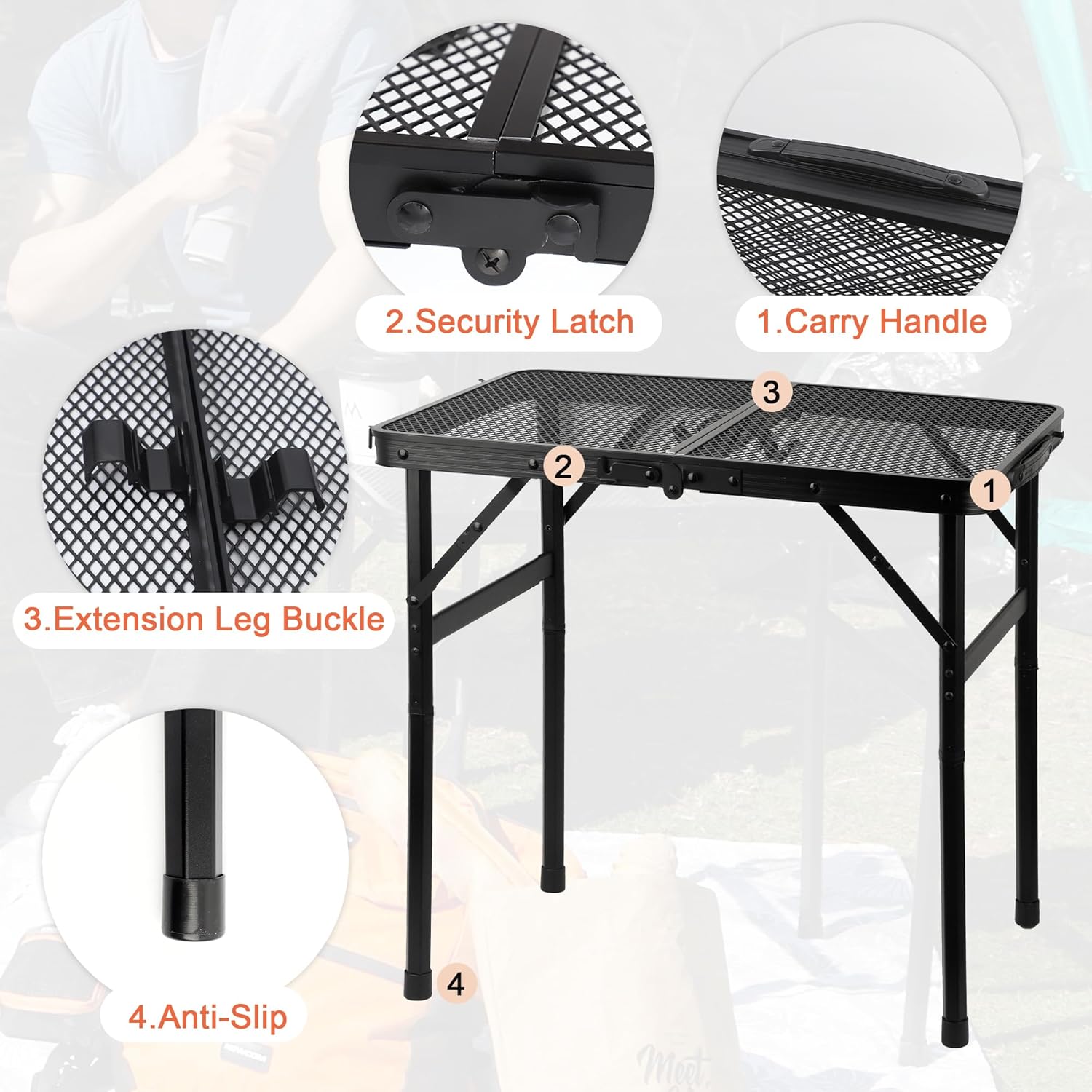GREGIN Folding Camping Grill Table, Outdoor Metal Table. Foldable, Portable