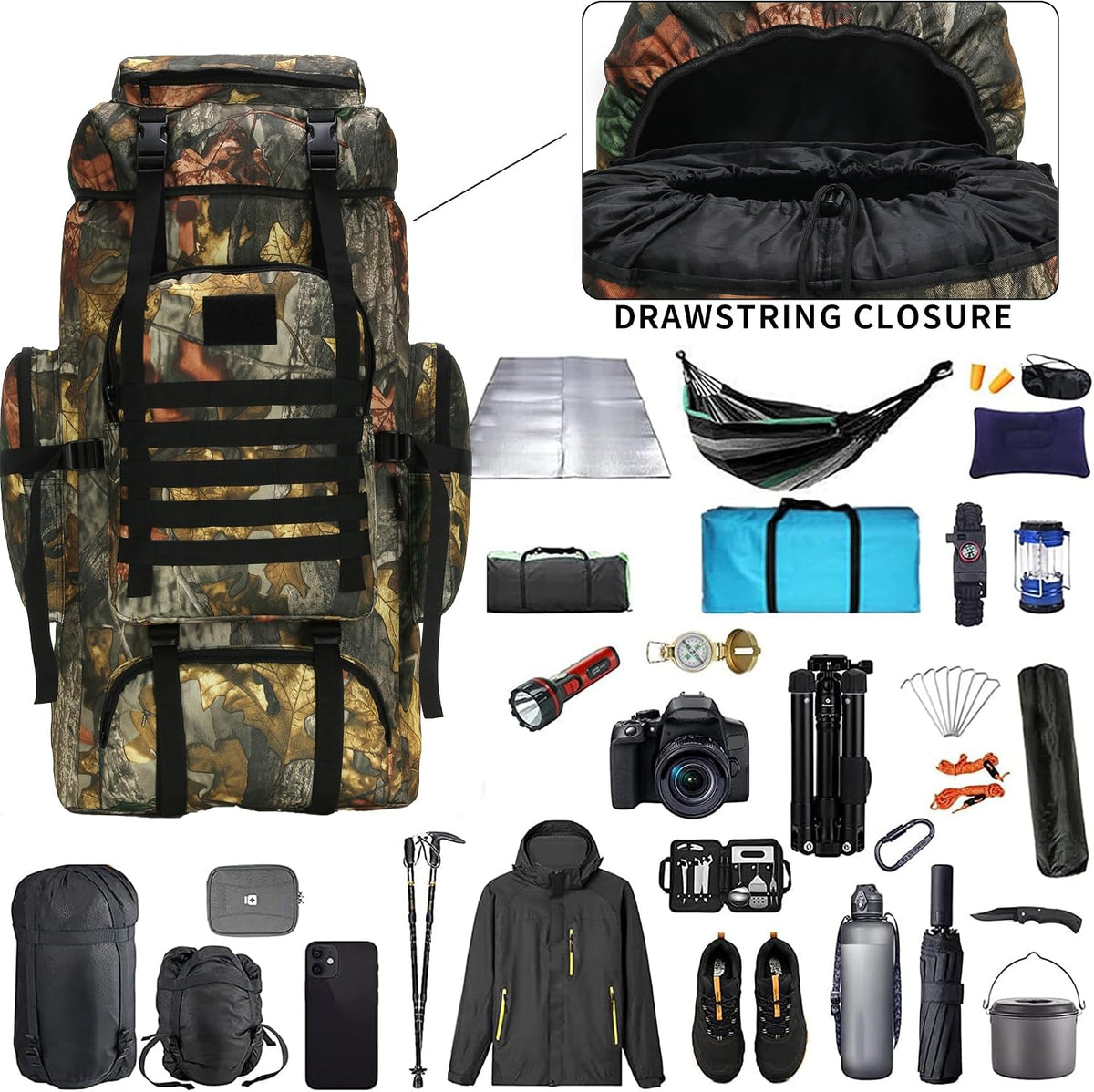 Hiking Backpack for Men 70L/100L Camping Backpack Military Rucksack Molle 3 Days Assault Pack for Climbing