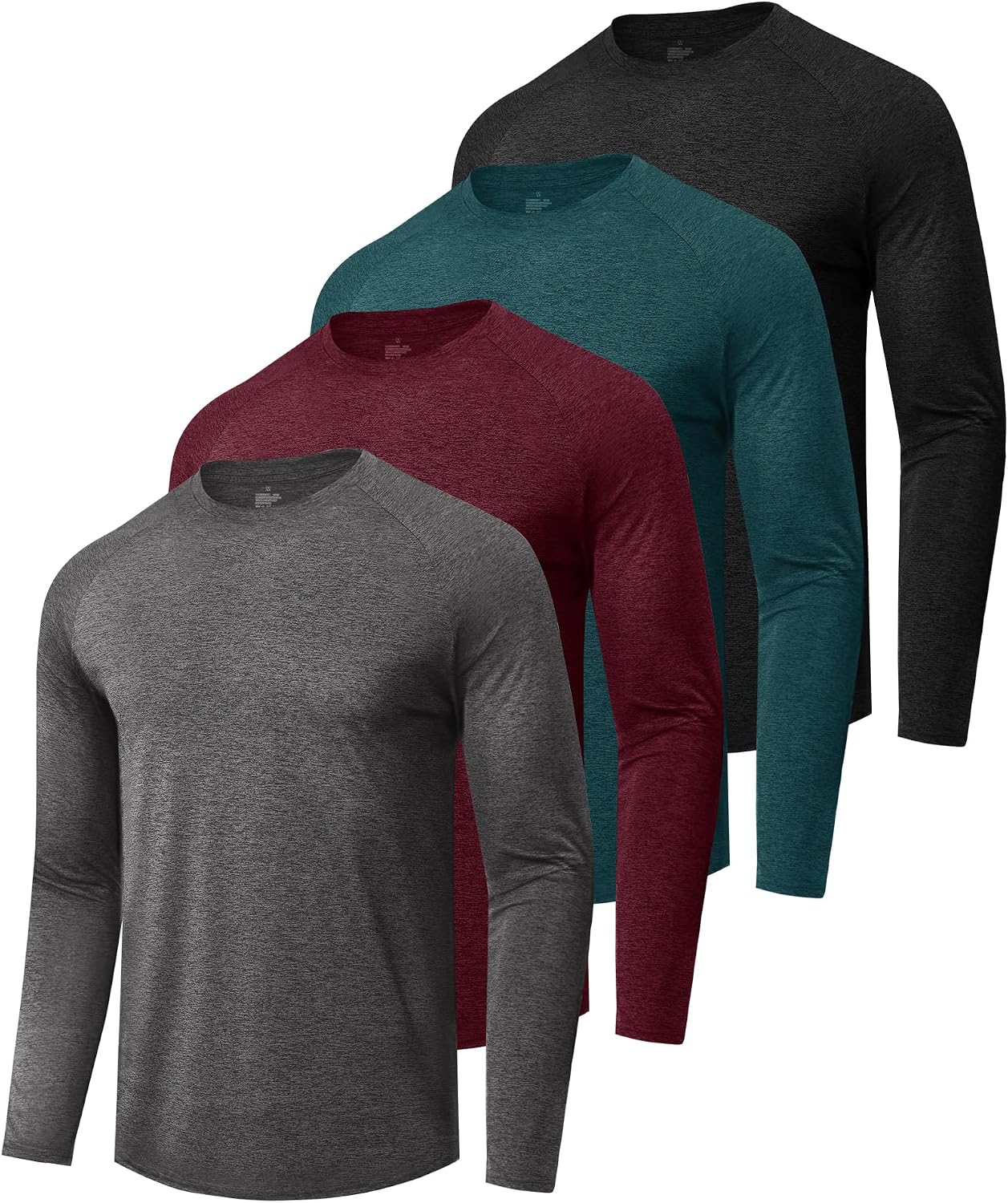 4 Pack Long Sleeve Shirts for Men - Quick Dry Moisture Wicking Tshirts