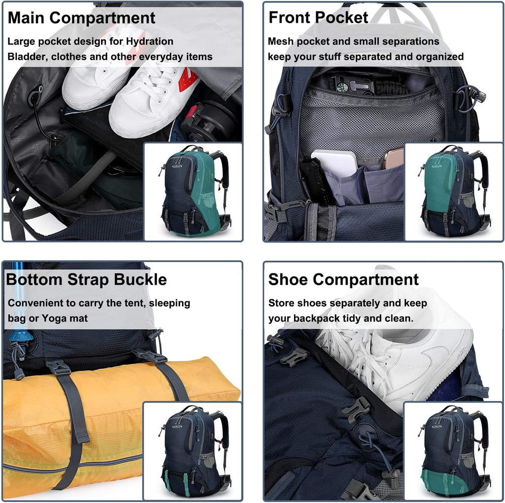 G4Free 50L Hiking Backpack Waterproof Daypack Outdoor Camping Climbing Backpack with Rain Cover for Men Women(Dark Blue)