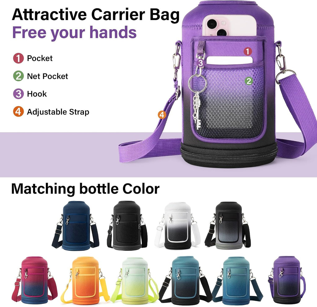 DYSANKY 1 Gallon Insulated Water Bottle w/Straw & Portable Carrier Bag