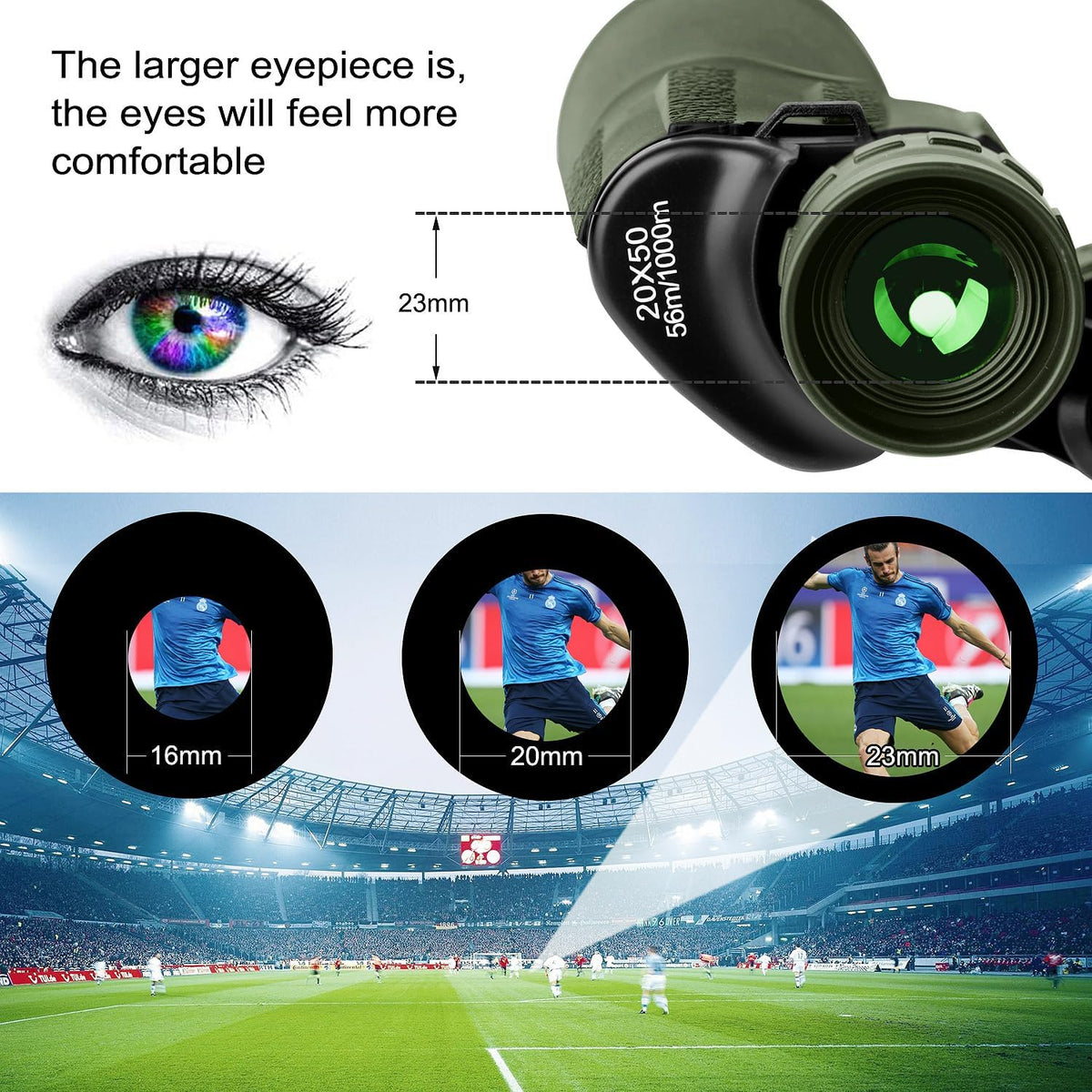20x50 High Power Binoculars for Adults with Smartphone Adapter, HD Professional/Daily Waterproof Compact Binoculars for Bird Watching Hiking Concert Travel with BAK4 Prism FMC Lens, Green