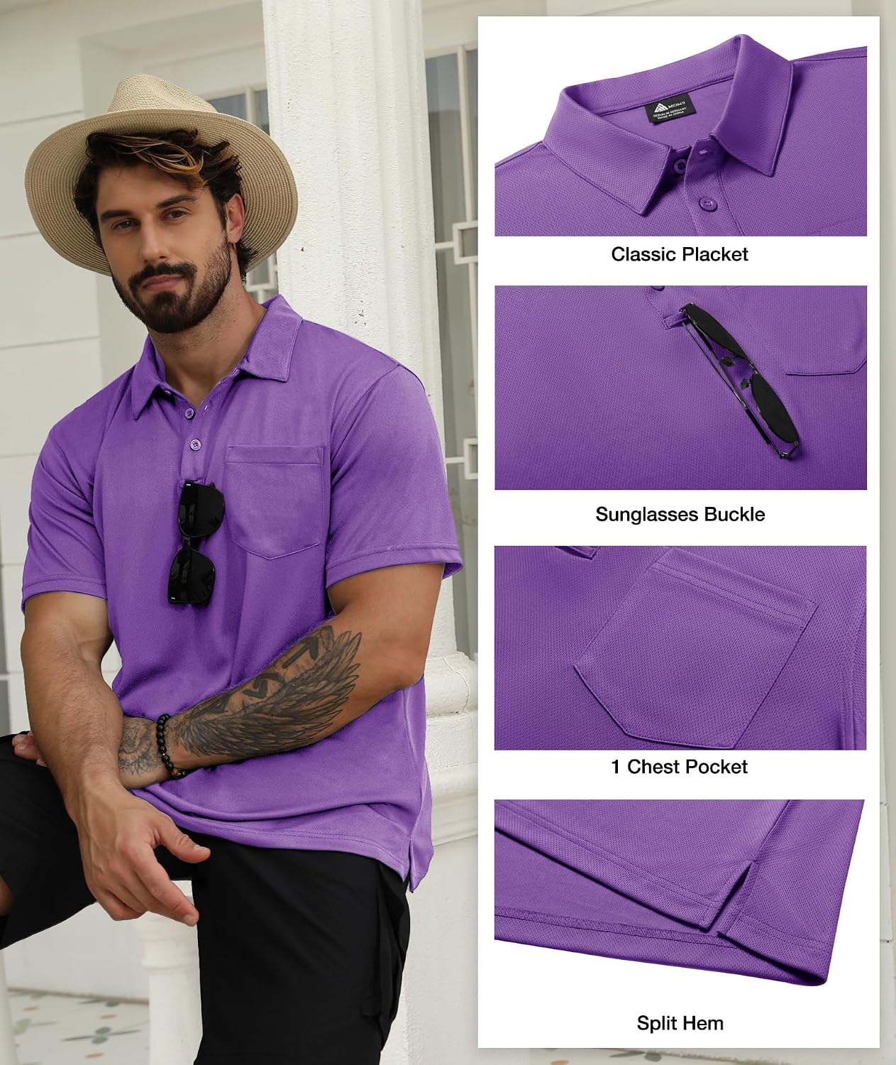 SCODI 5 Pack Mens Pocket Polo Shirts Short Sleeve Golf Casual Work T-Shirt