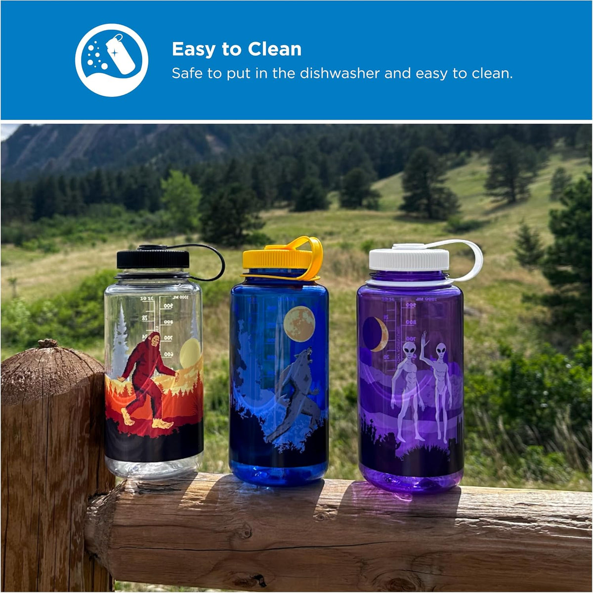 Nalgene 32 oz Wide Mouth Water Bottle, Aliens