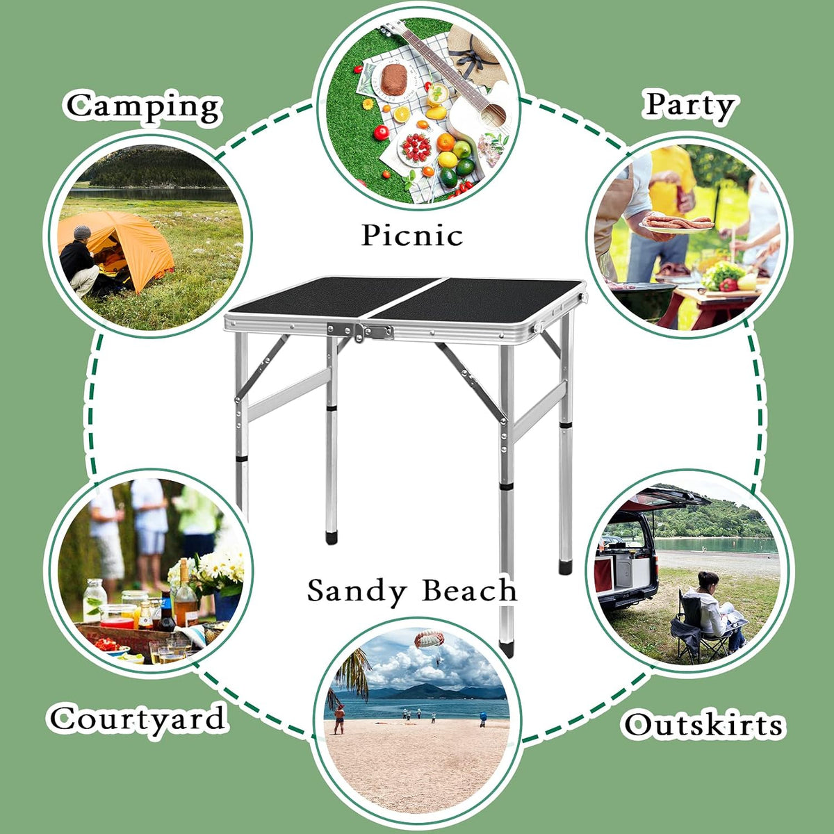 Camp Field Aluminum Folding Small Table, Adjustable Height Lightweight Portable Camping Table for Picnic Beach Outdoor Indoor (Small) (BlackB)