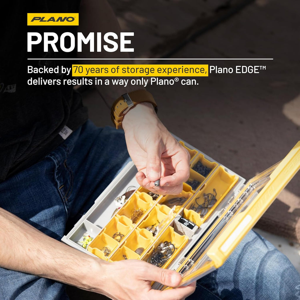 Plano EDGE 3600 Terminal Tackle Storage, Gray and Yellow, Includes 10 Hook Retainers, Rustrictor Rust-Resistant Technology, Waterproof Premium Fishing Utility Box
