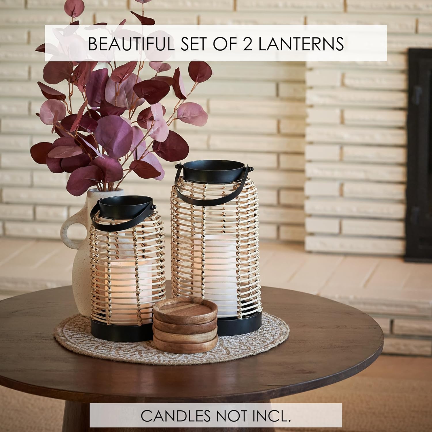 Natural Rattan Boho Lanterns - Handcrafted Chic Farmhouse Decor for Home