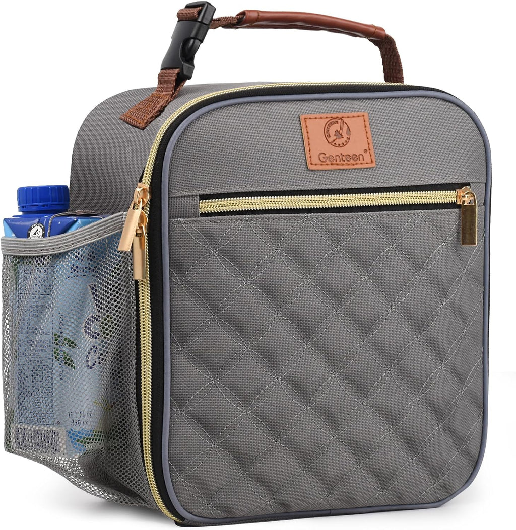 Genteen Kids Lunch Box Insulated Soft Mini Cooler with Bottle Holder, Lightweight Reusable Easy-Clean Lunch bag for Girls, Boys Back to School-Purlpe/Light Pink
