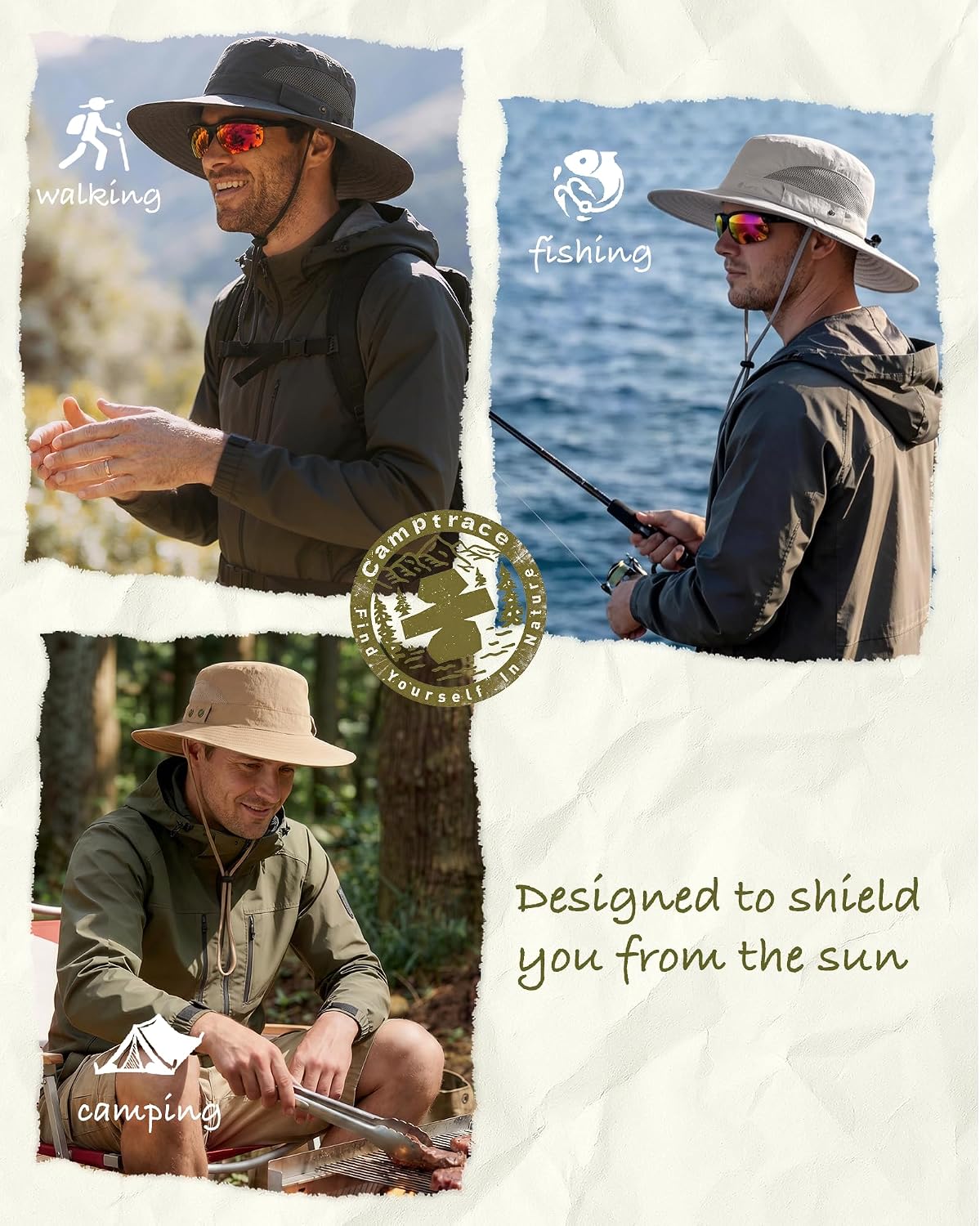 Camptrace Wide Brim Sun Hats for Men Hiking Fishing Outdoor Bucket Hat