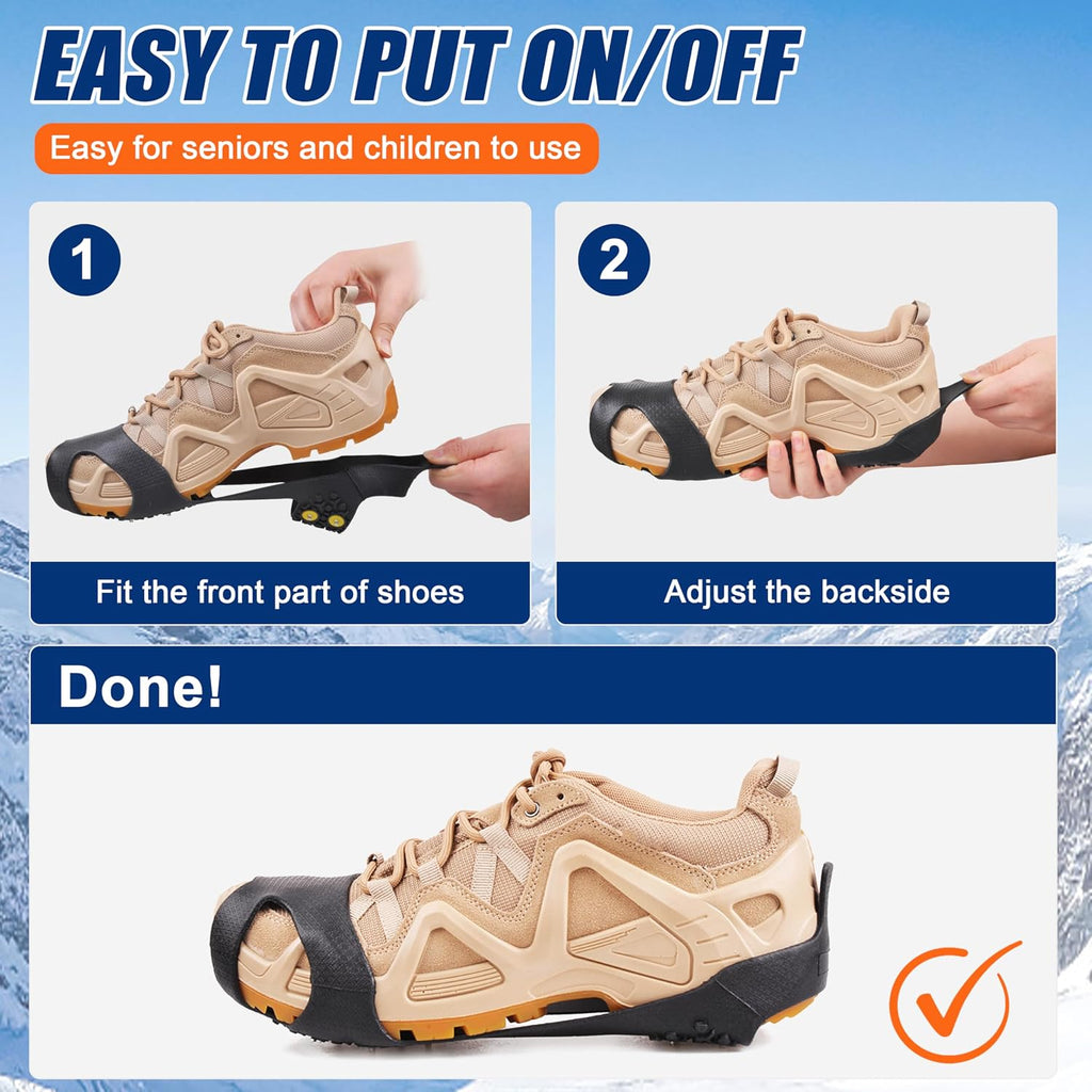 Ice Cleats for Shoes and Boots Ice Snow Grippers Anti-Slip Crampons 10 Studs Traction Cleat for Women Men Kids Hiking Fishing Walking Running Jogging