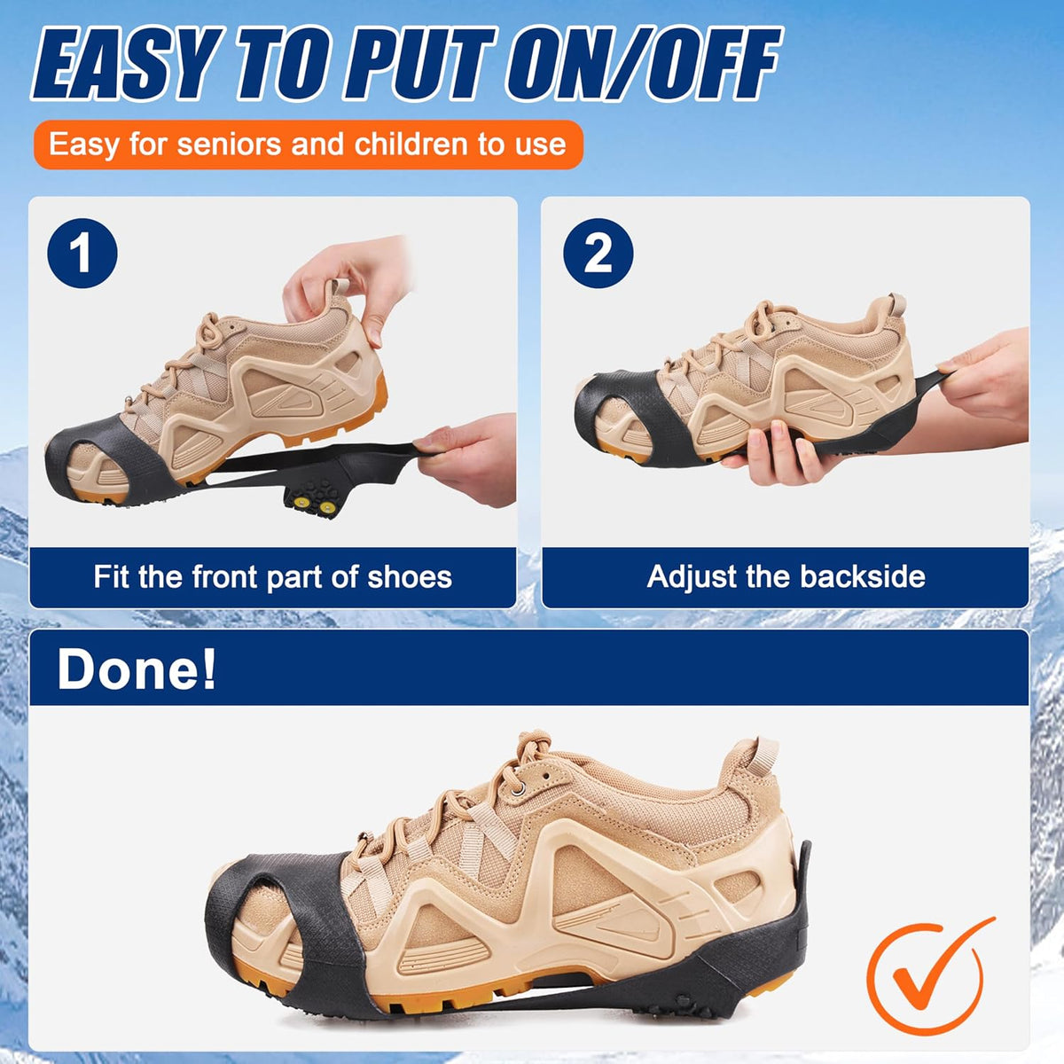 Ice Cleats for Shoes and Boots Ice Snow Grippers Anti-Slip Crampons 10 Studs Traction Cleat for Women Men Kids Hiking Fishing Walking Running Jogging