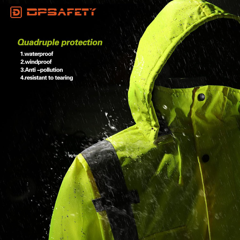 Safety jacket for men,Reflective high Visibility Hooded jacket,Hi-Vis Bomber Jacket with Pockets and Zipper,Waterproof,Black Bottom,ANSI/ISEA 107-2020 Type R Class 3,Lime
