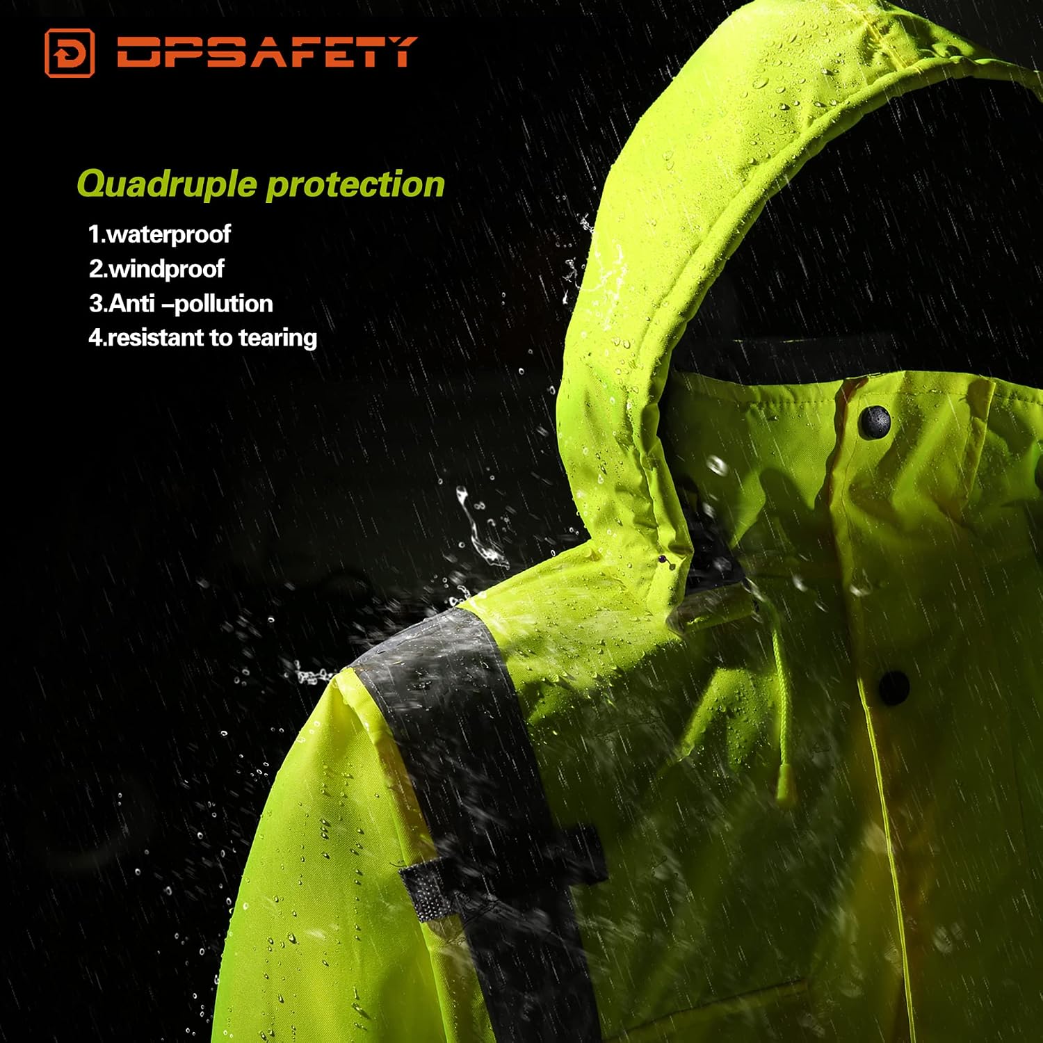 Safety jacket for men,Reflective high Visibility Hooded jacket,Hi-Vis Bomber Jacket with Pockets and Zipper,Waterproof,Black Bottom,ANSI/ISEA 107-2020 Type R Class 3,Lime