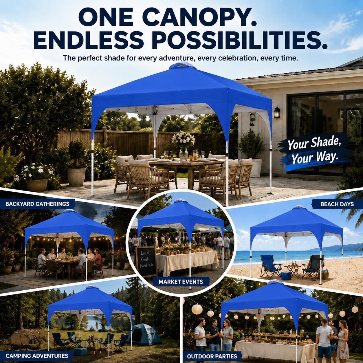Yaheetech 10x10 Pop Up Canopy Tent for Outdoor Events, Blue