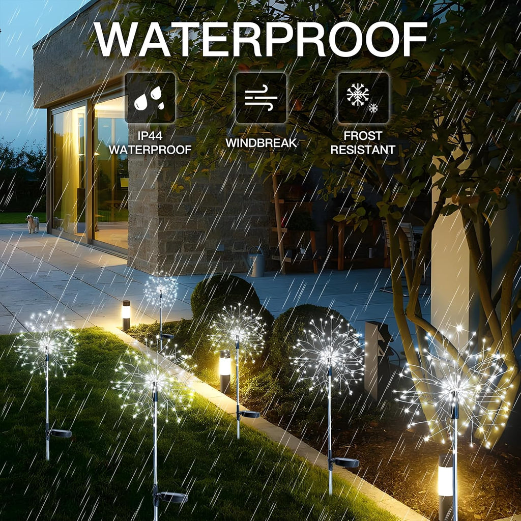 suddus Solar Garden Lights Outdoor Waterproof Decorative, 2Pack 150LED Firework Lights, Solar Fairy Lights for Yard, Garden, Party, Patio, Pathway, Flowerbed - White