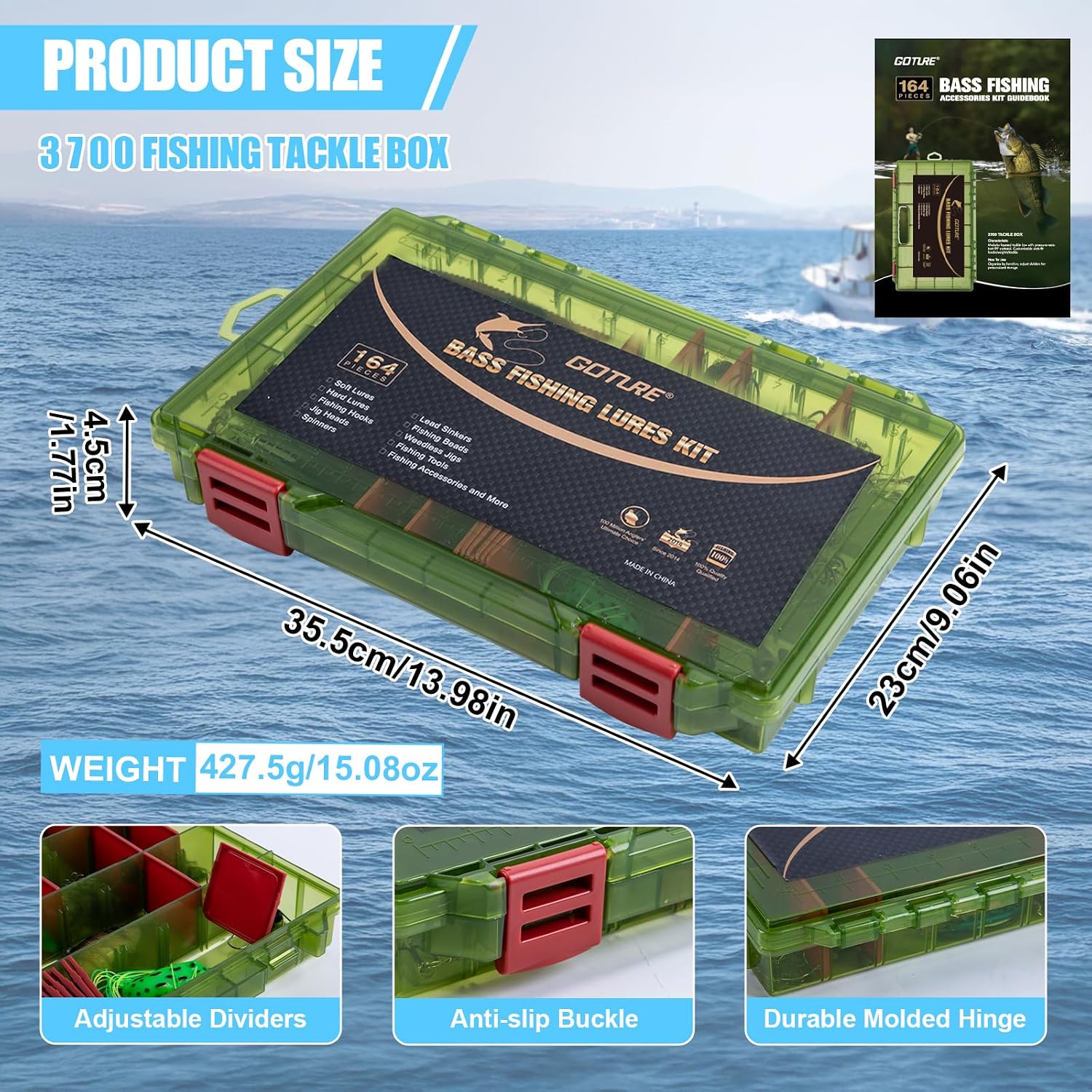 Goture Fishing Lures Kit,164pcs Bass Fishing Kit Including Soft Plastic Baits, Worms, Minnow, Crankbaits, Hooks,Swivels,Sinker Weights,3700 Tackle Box, Freshwater Fishing Gear Lure Set, Gifts of Men
