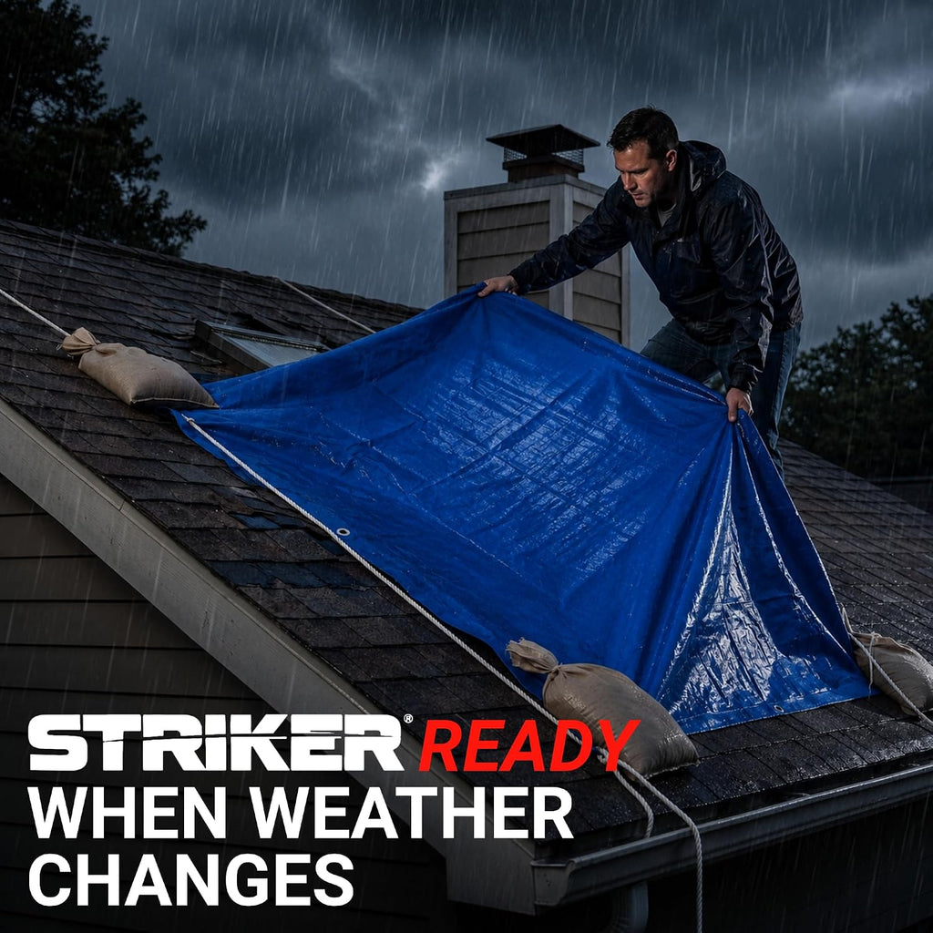 Striker Blue Tarp, Waterproof, UV Resistent, Covers 306 Sq. Ft 16' X 20'