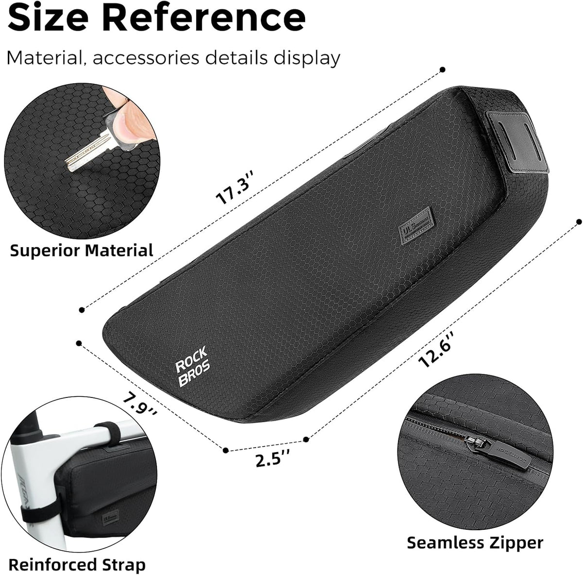 ROCKBROS Bike Frame Bag 2.9L Under Top Tube Bike Bag with Narrow Edge