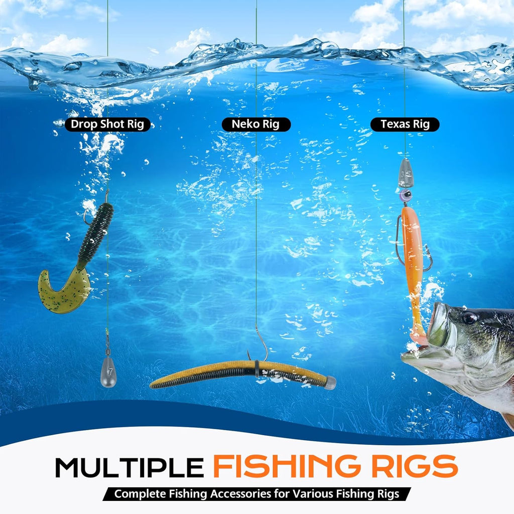 PLUSINNO Fishing Gear Accessories Kit, 449PCS Fishing Tackle Box with Tackle Included, Fishing Hooks, Fishing Weights Sinkers, Jig Heads, Fishing Tackle Set Equipment for Bass Trout, Gifts for men