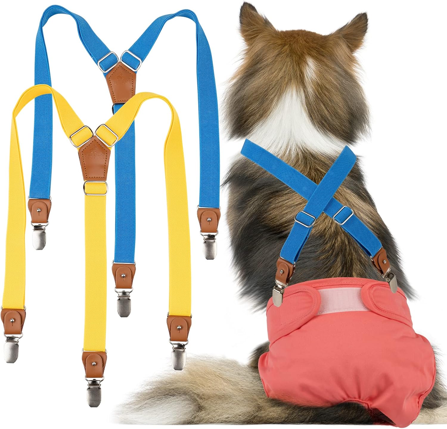 Pet Soft Dog Suspenders 2 Pieces Female Dog Diaper Suspenders for Dogs Diaper Keeper Suspender for Dogs Skirt, Dress, Diapers (Cute Hearts, S/M)