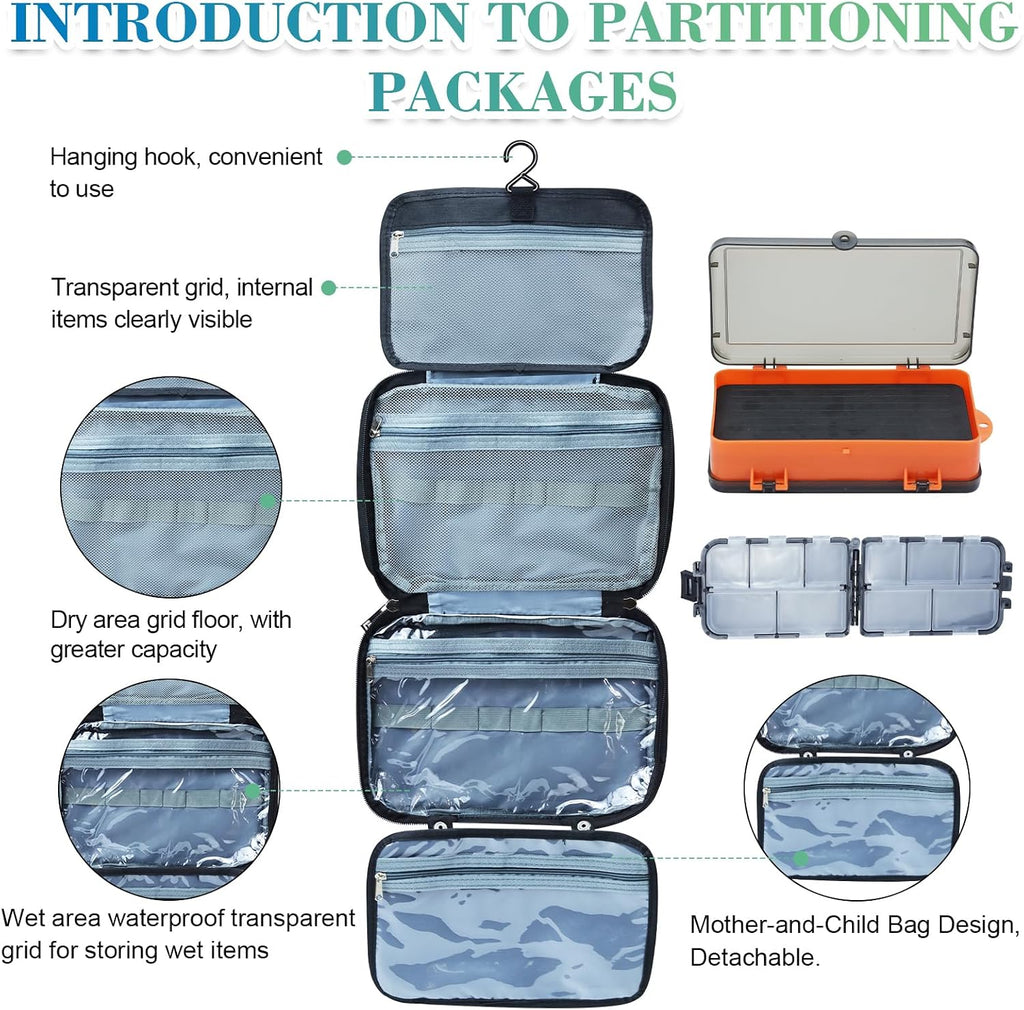 Sling Fishing Backpack Waterproof, Compact On-The-Go Tackle Bag with 2 Boxes, Camo Black Khaki (Storage handbag With Two Tackle Boxes)