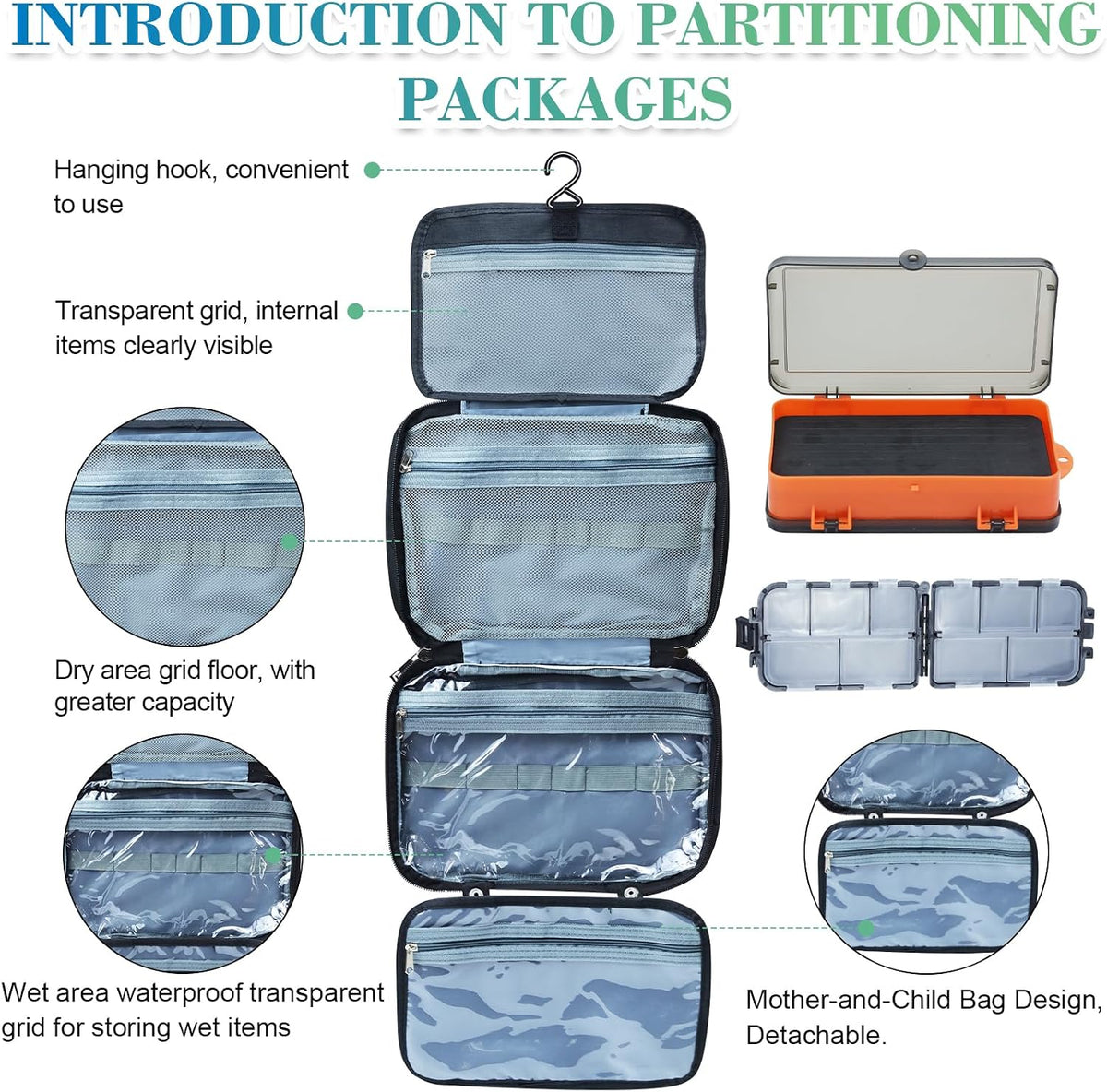 Sling Fishing Backpack Waterproof, Compact On-The-Go Tackle Bag with 2 Boxes, Camo Black Khaki (Storage handbag With Two Tackle Boxes)