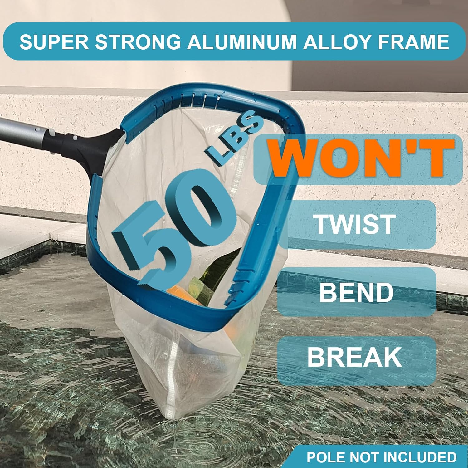 POOLWHALE 17.5" Ultra Fine Mesh Pool Pollen & Sand Skimmer Rake Net