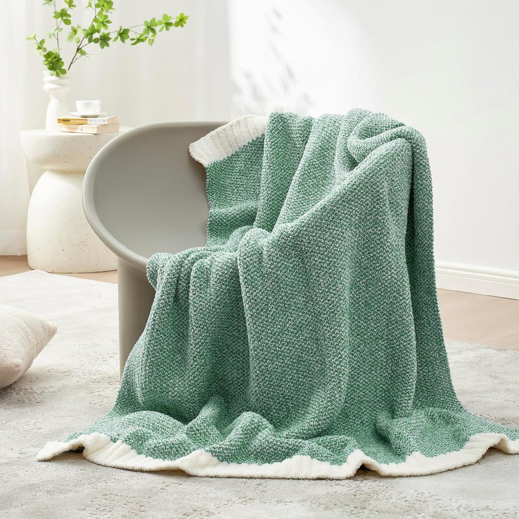 Snuggle Sac Green Throw Blanket, Ultra Soft Warm Blankets for Couch, Cozy Knit Fuzzy Plush Throws Blanket for Sofa, Bed,Living Room, Heather Green, 50x60 inches