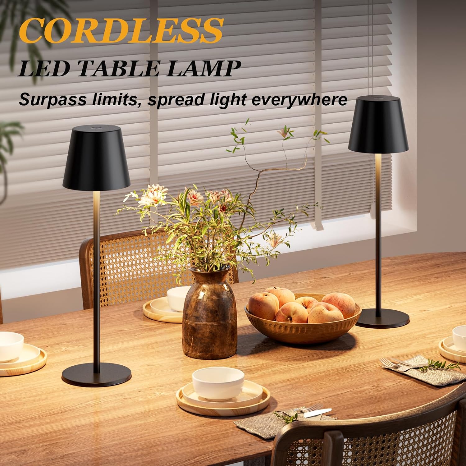 Kakanuo Rechargeable Table Lamp, Cordless Battery Operated Lamps, Black
