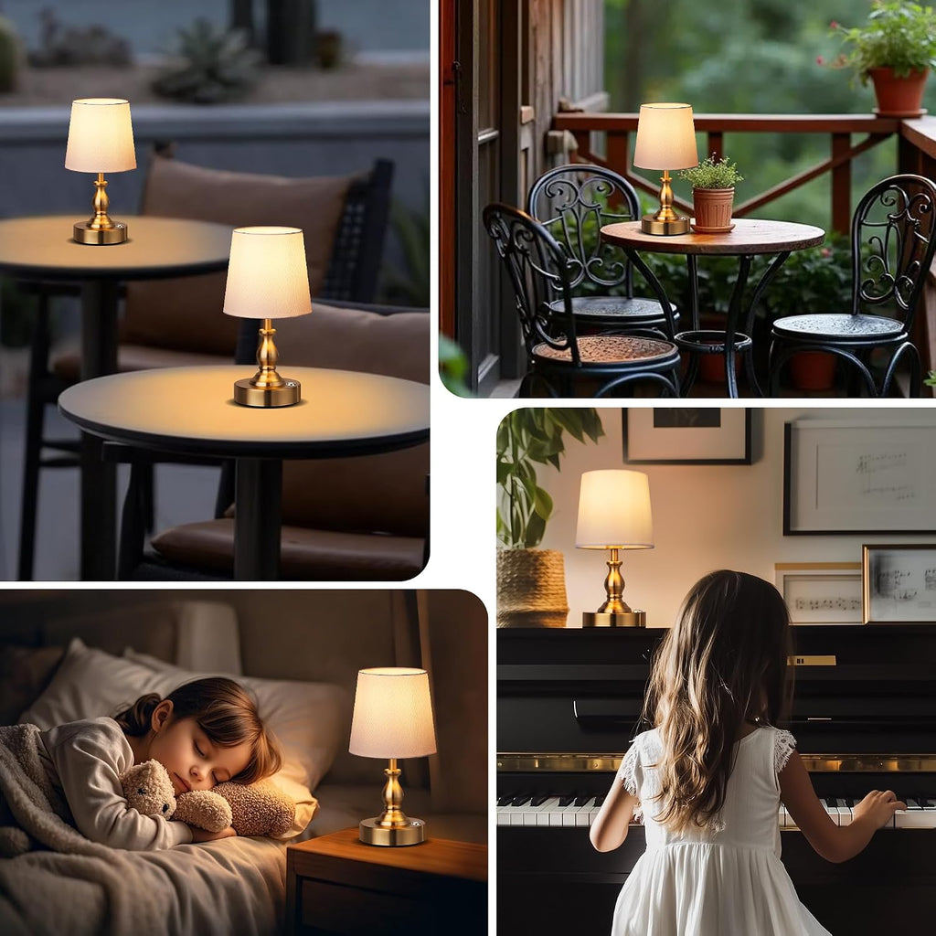 PARTPHONER Mini Cordless LED Table Lamp, 5200mAh Rechargeable Battery Operated Lamp, 3-Level Brightness, Touch Dimmable Desk Lamp, Bedside Night Light for Patio Camping Restaurant Home, Antique Brass