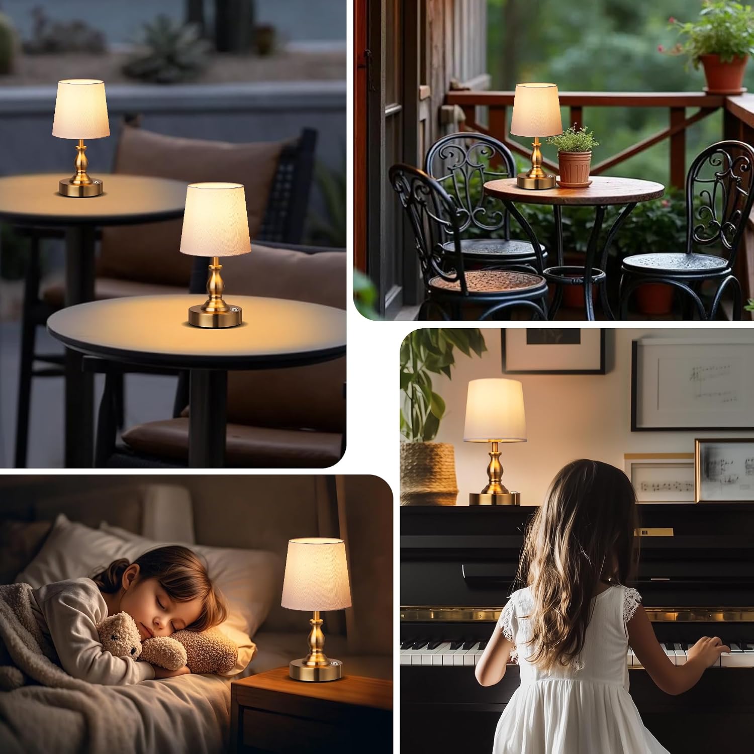 PARTPHONER Mini Cordless LED Table Lamp, 5200mAh Rechargeable Battery Operated Lamp, 3-Level Brightness, Touch Dimmable Desk Lamp, Bedside Night Light for Patio Camping Restaurant Home, Antique Brass