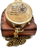 “Not All Those Who Wander are Lost” Engraved Vintage Pocket Compass, Antique Brass Nautical Compass with Leather Case, Travel Gift for Men & Women, Hiking Camping Navigation Tool, Graduation Gift