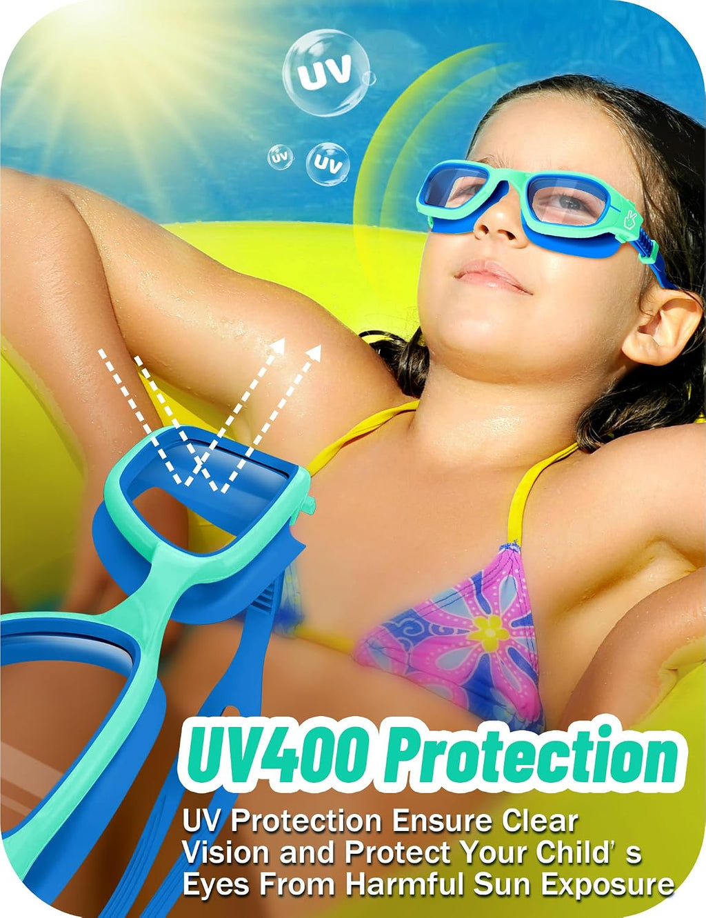 Vvinca Kids Swim Goggles Anti-Fog UV Protection No Leak for 3-14 Pool Swim