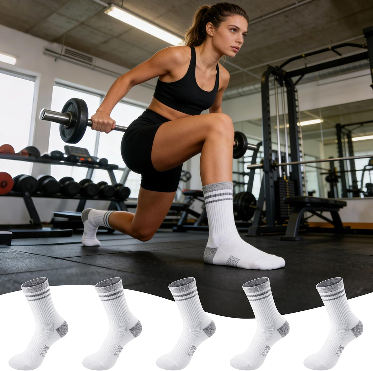 Gonii Women Athletic Cushioned Crew Socks 5 Pairs