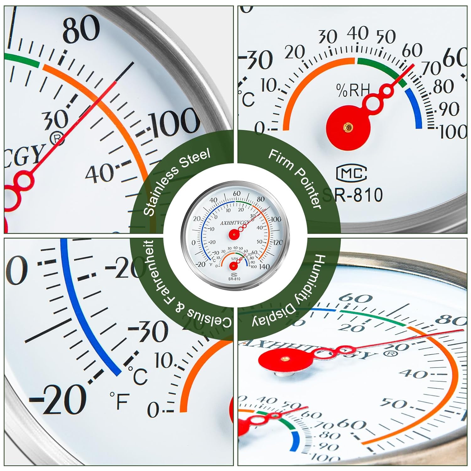 Indoor Outdoor Thermometer Hygrometer, Large Dial