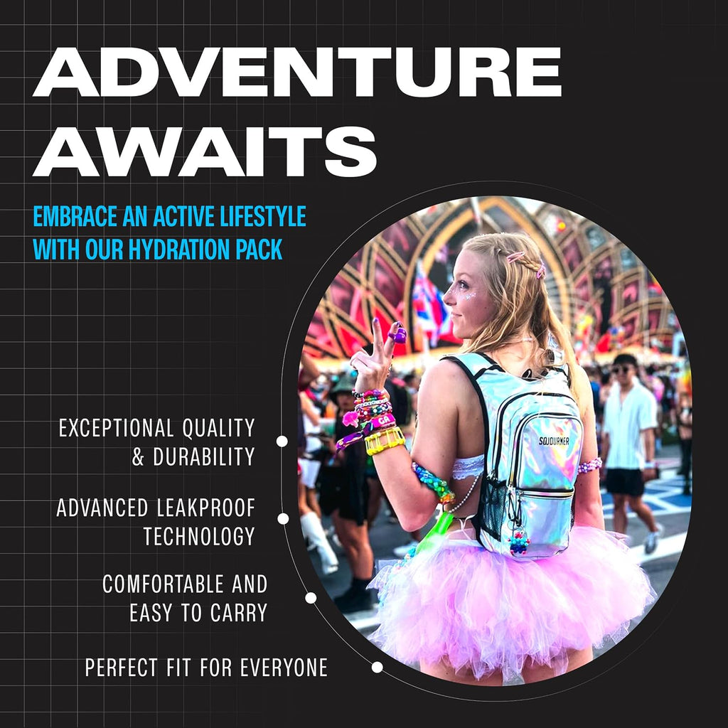 Sojourner Hydration Pack, Hydration Backpack - Water Backpack with 2l Hydration Bladder, Festival Essential - Rave Hydration Pack Hydropack Hydro for Hiking, Running, Biking, Festival Gear
