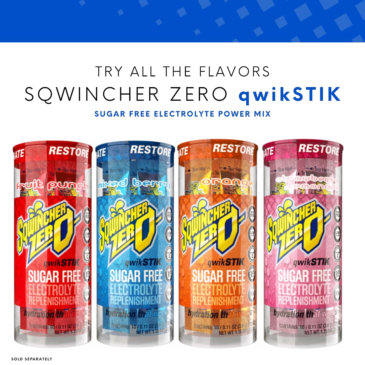Sqwincher Zero Qwik Stik - Single Serve, Sugar Free, Low Calorie, Low Sodium Electrolyte Replacement Powder Hydration Drink Mix, 0.11 oz Packet | ORANGE - Pack of 120