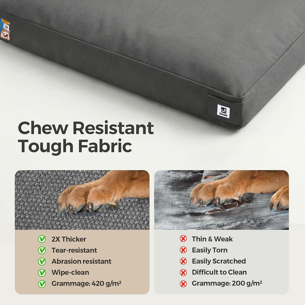 Sytopia 42 Inch Indestructible Dog Bed for Extra Large Dogs, Durable Canvas Chew Proof Dog Bed with Waterproof Machine Washable Removable Cover, Indoor Outdoor Patio Pet Pad for Crate, Dark Grey